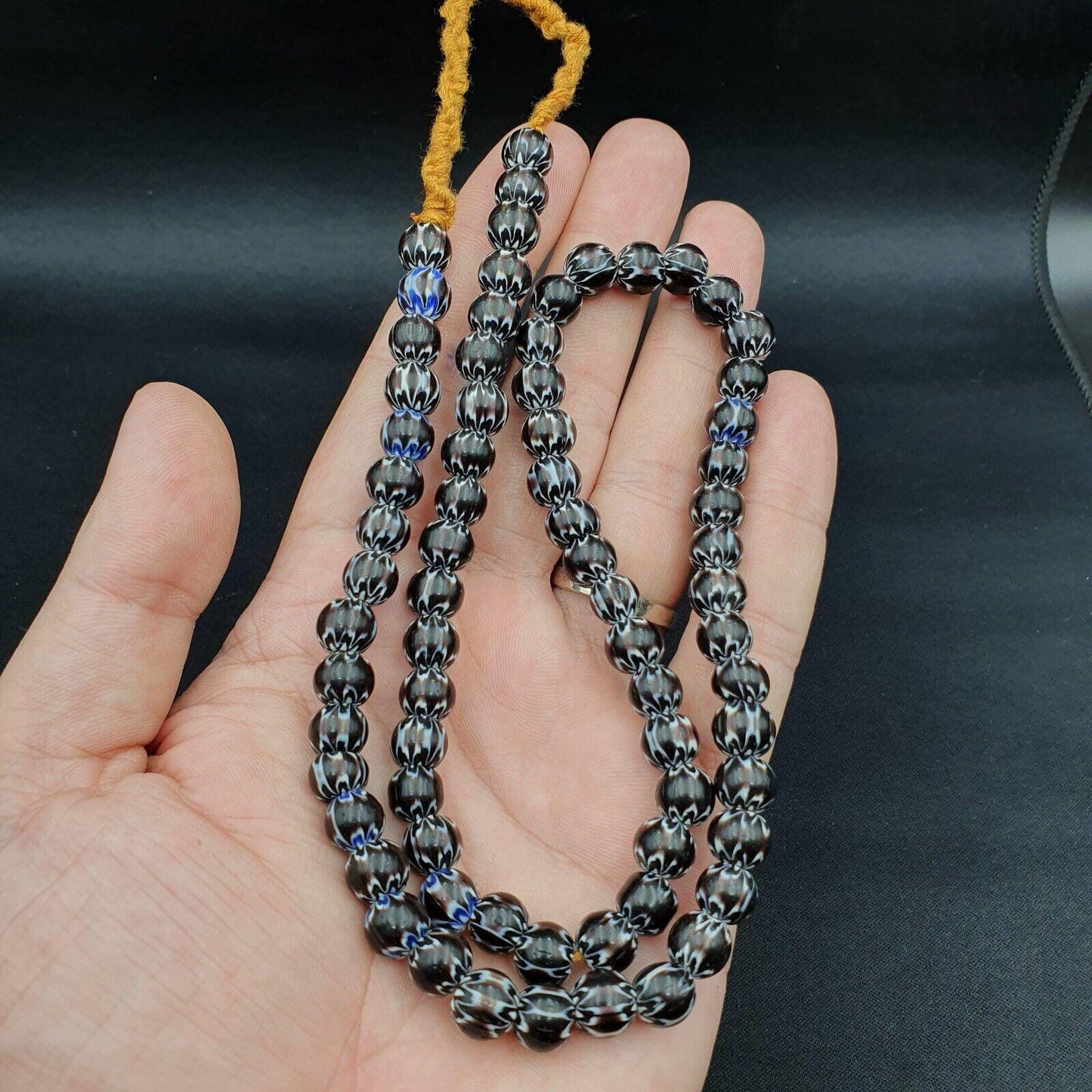 Vintage black brown chevron african glass beads necklace 8-8.5mmGift