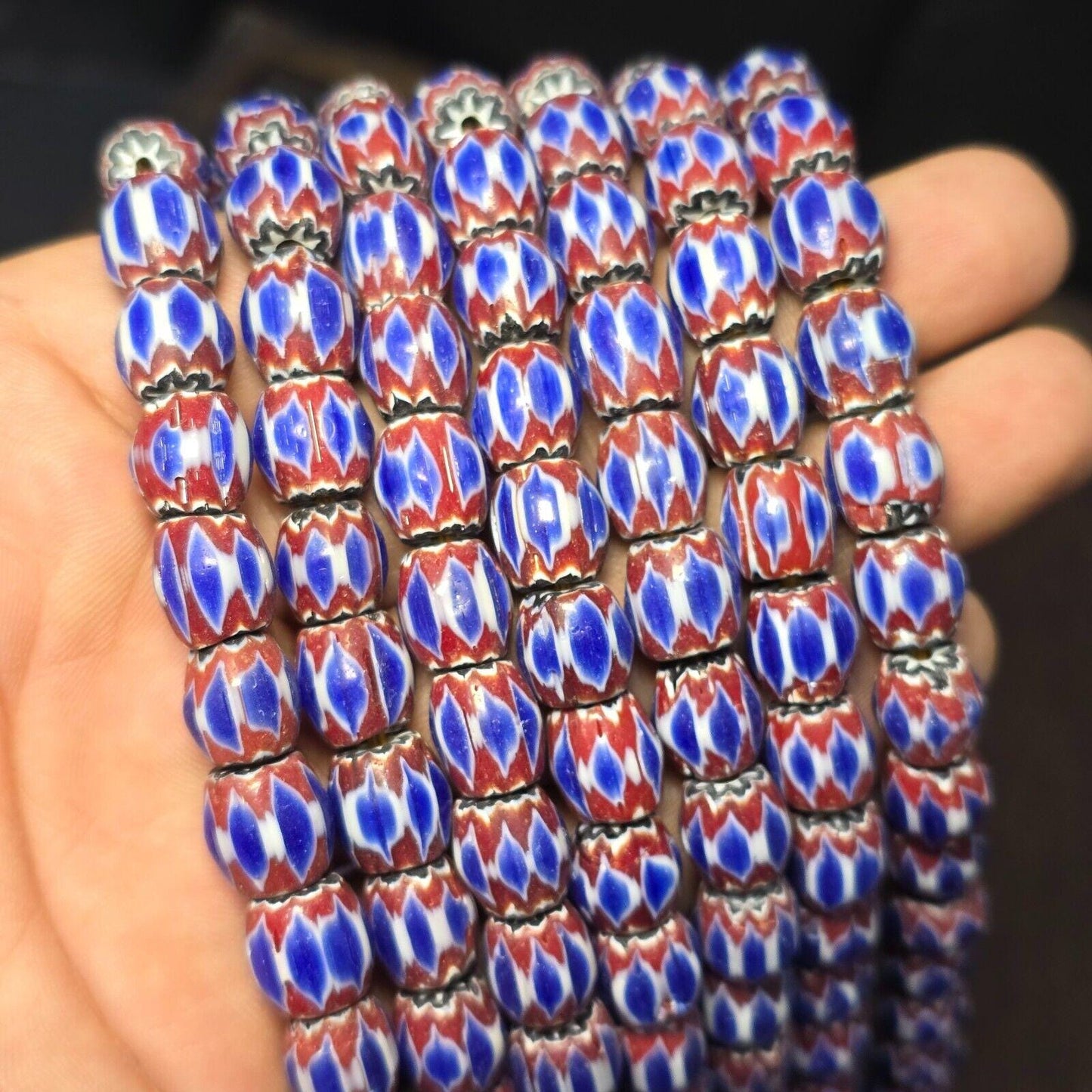 Vintage blue chevron venetian inspired beads glass beads necklace nc-1014Gift