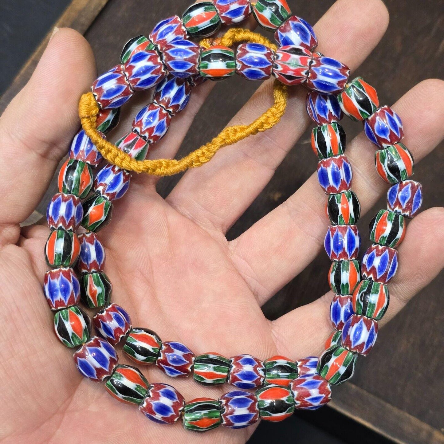Vintage blue-green chevron venetian inspired beads strand necklace