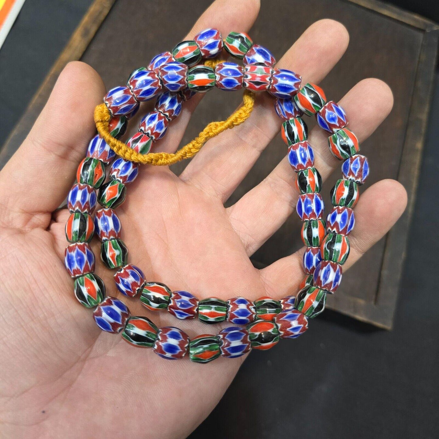 Vintage blue-green chevron venetian inspired beads strand necklace