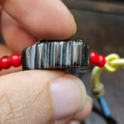 Unique tibetan himalayan carving butterfly black agate amulet bead #21