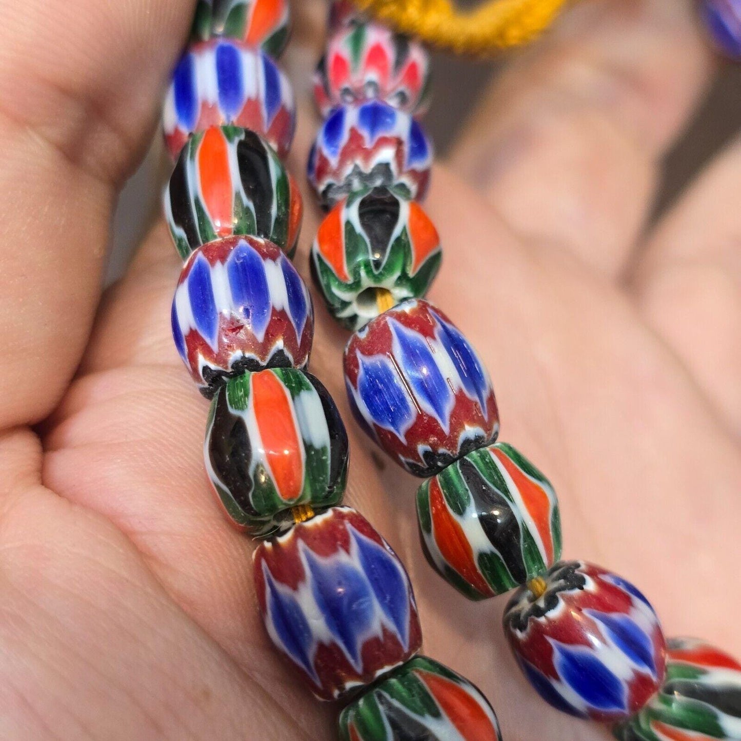 Vintage blue-green chevron venetian inspired beads strand necklace