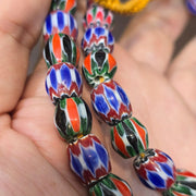 Vintage blue-green chevron venetian inspired beads strand necklace