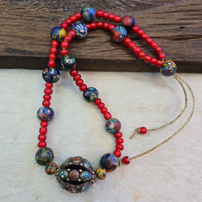 Venetian 8mm white heart with nepalese brass handmade beaded necklace