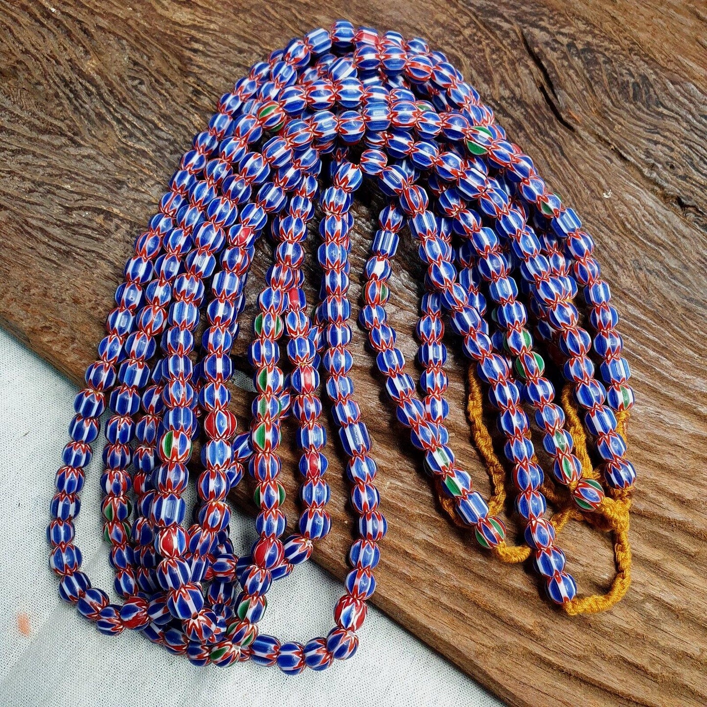Vintage blue chevron beads venetian african inspired 7.5-8mm beads long strand