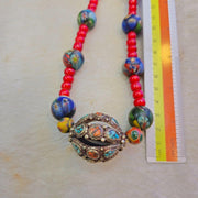 Venetian 8mm white heart with nepalese brass handmade beaded necklace