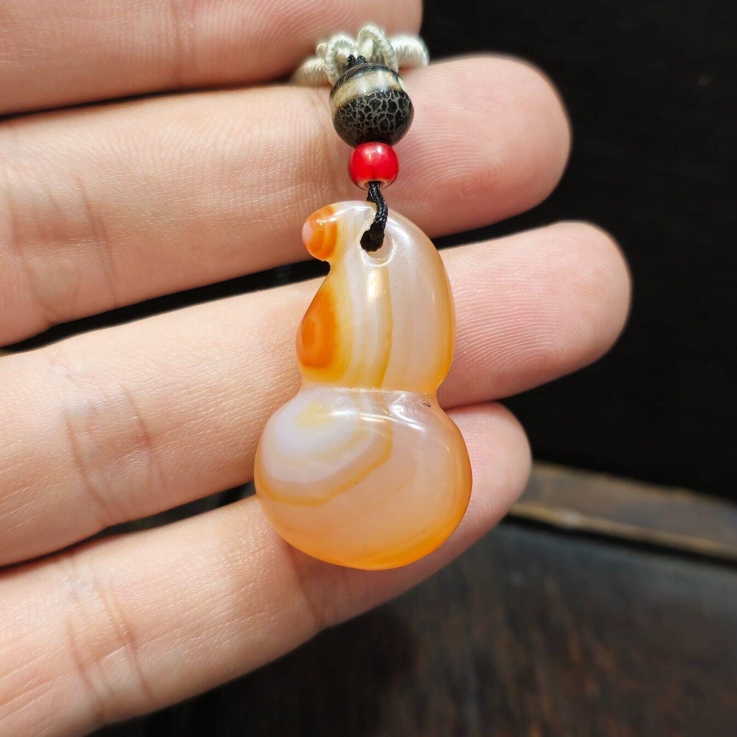 Unique tibetan himalayan orange eyes agate amulet bead #20