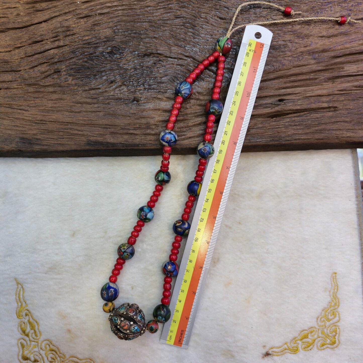 Venetian 8mm white heart with nepalese brass handmade beaded necklace
