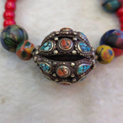 Venetian 8mm white heart with nepalese brass handmade beaded necklace