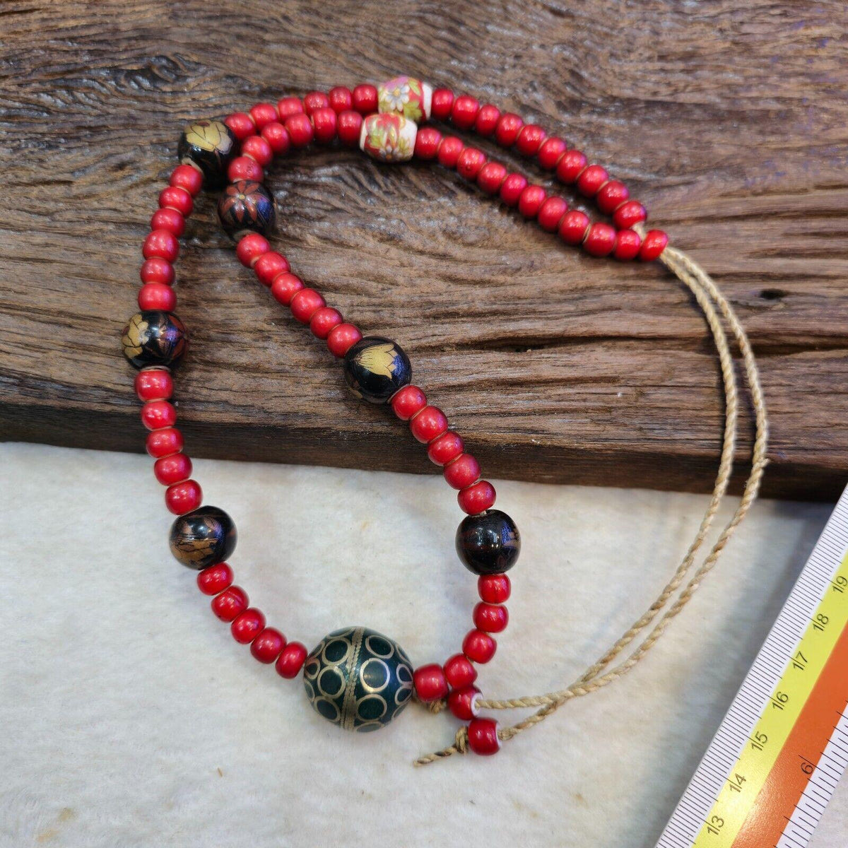 8mm venetian white heart with bras brass & ceramic handmade beaded necklace