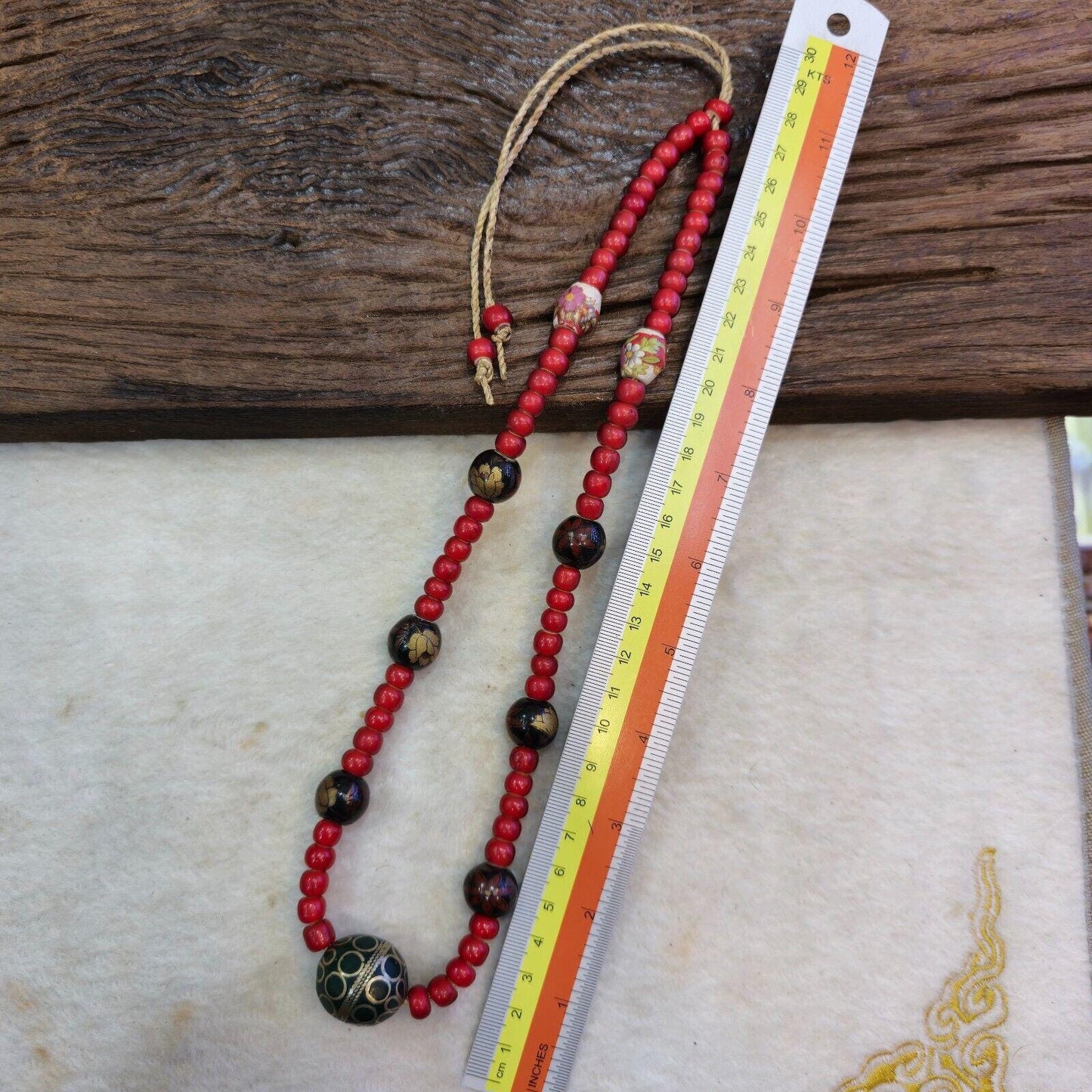 8mm venetian white heart with bras brass & ceramic handmade beaded necklace