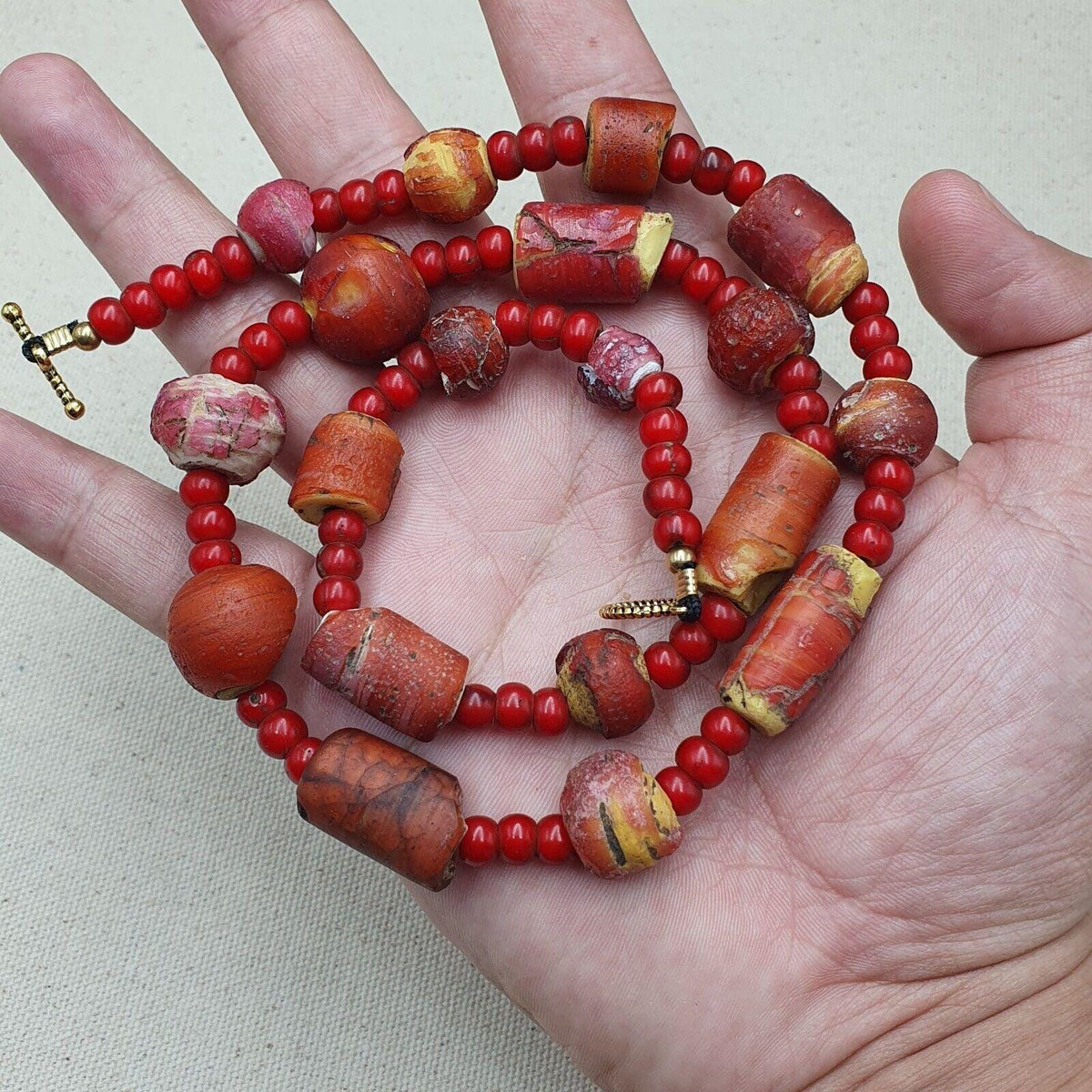 Antique venetian white heart trade beads necklace