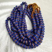 Vintage Blue Chevron Venetian Style Multilayers 10mm Glass Beads Necklace