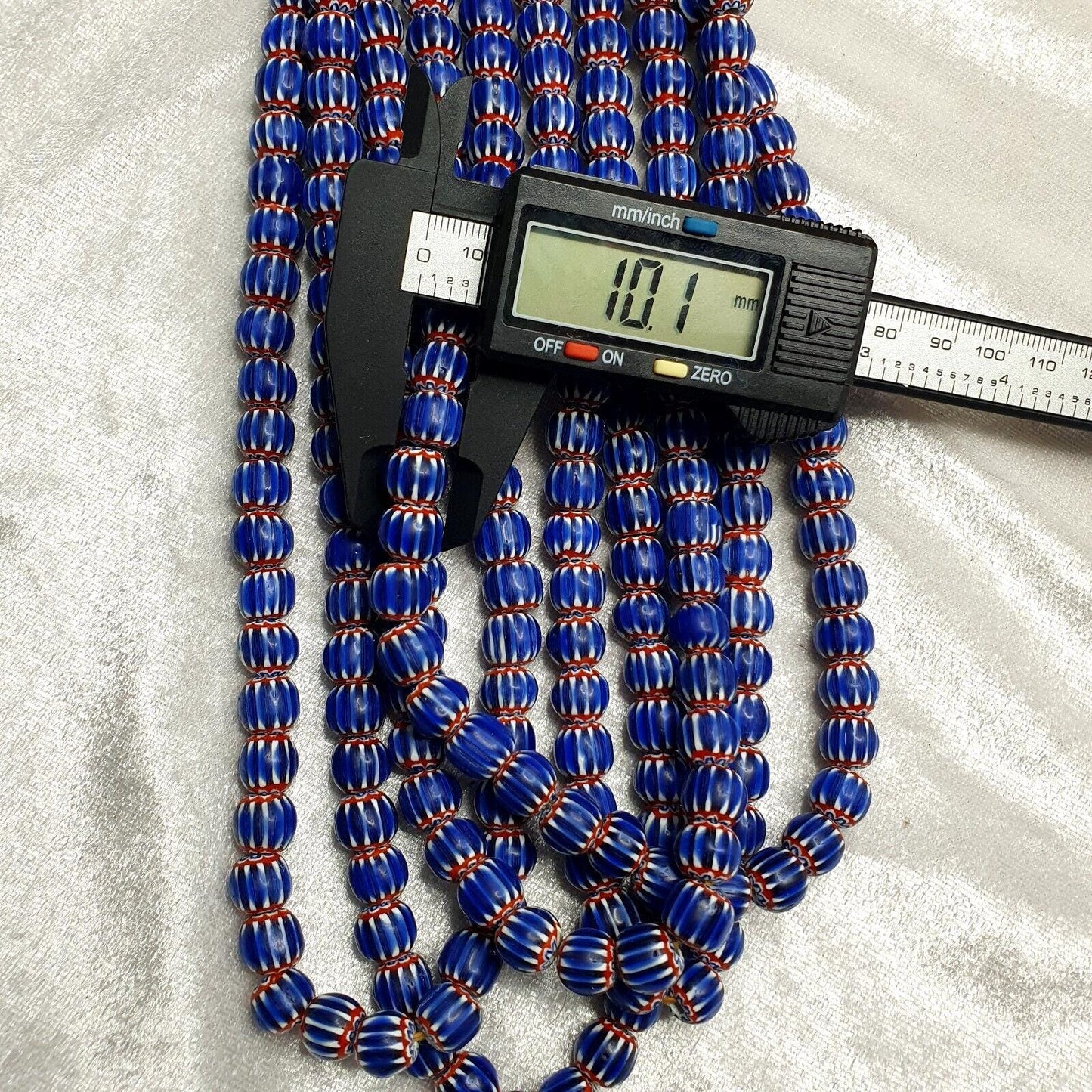 Vintage blue chevron venetian style multilayers 10mm glass beads necklace