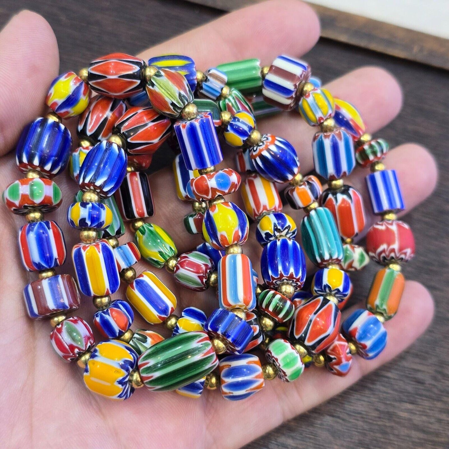 Lot 5 pcs chevron multilayer glass beads with bronze spacer beads braceletGift