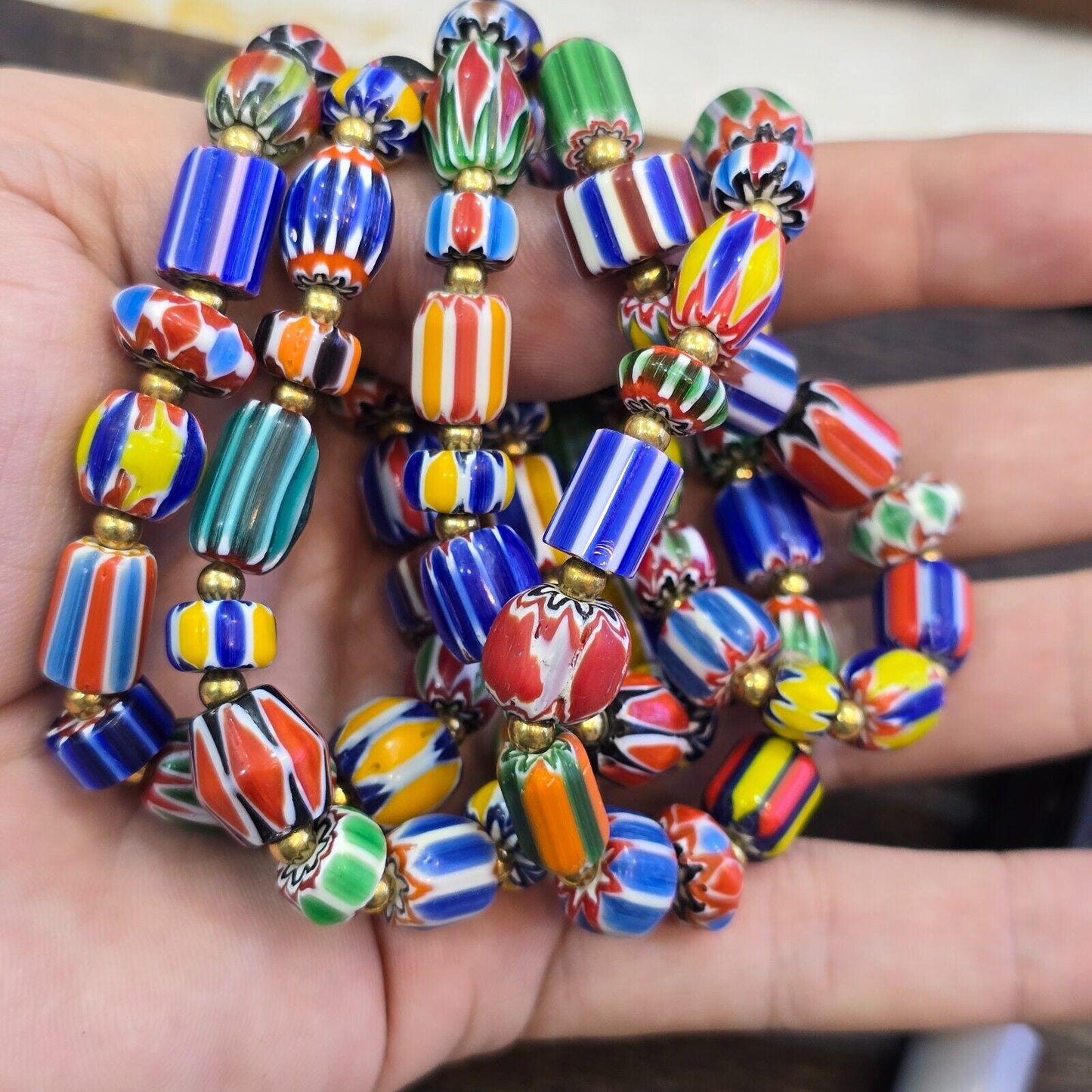 Lot 5 pcs chevron multilayer glass beads with bronze spacer beads braceletGift
