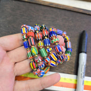 Lot 5 pcs chevron multilayer glass beads with bronze spacer beads bracelet.
