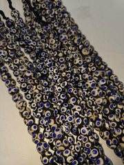 Black Skunk Venetian, Italian-Inspired Millefiori Beads, Thousand-Eye Blue Strand - Handmade Cobalt Glass