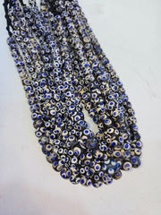 Black Skunk Venetian, Italian-Inspired Millefiori Beads, Thousand-Eye Blue Strand - Handmade Cobalt Glass