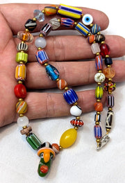 Vintage handmade face bead mix chevron glass beaded necklace #2.