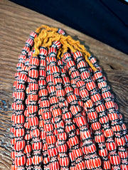 Chevron Glass Beads, Vintage Venetian Inspired Necklace | Six-Layer Multicolor | Full Strand 26 Inches, 12–10mm