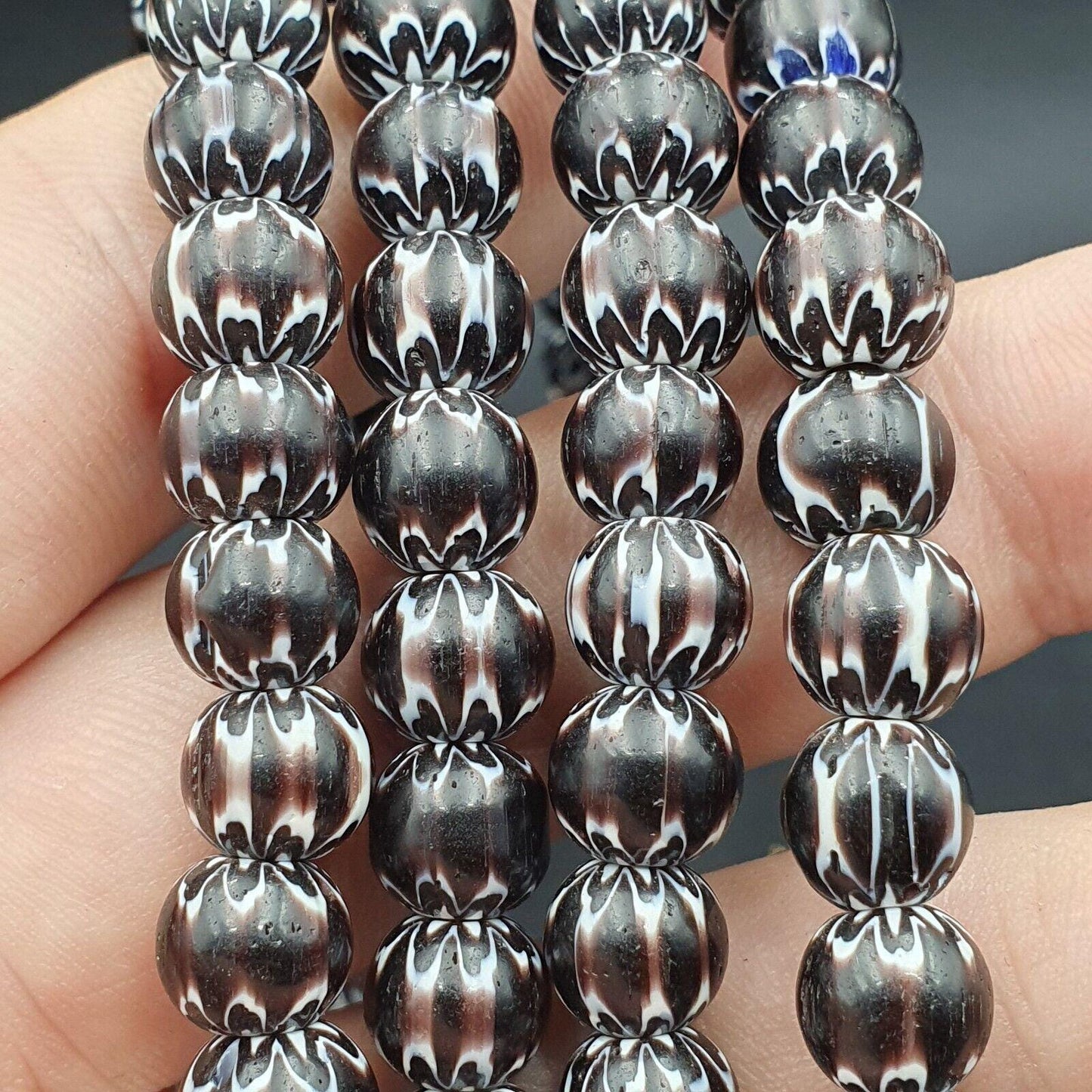 Vintage black brown chevron african glass beads necklace 8-8.5mmGift