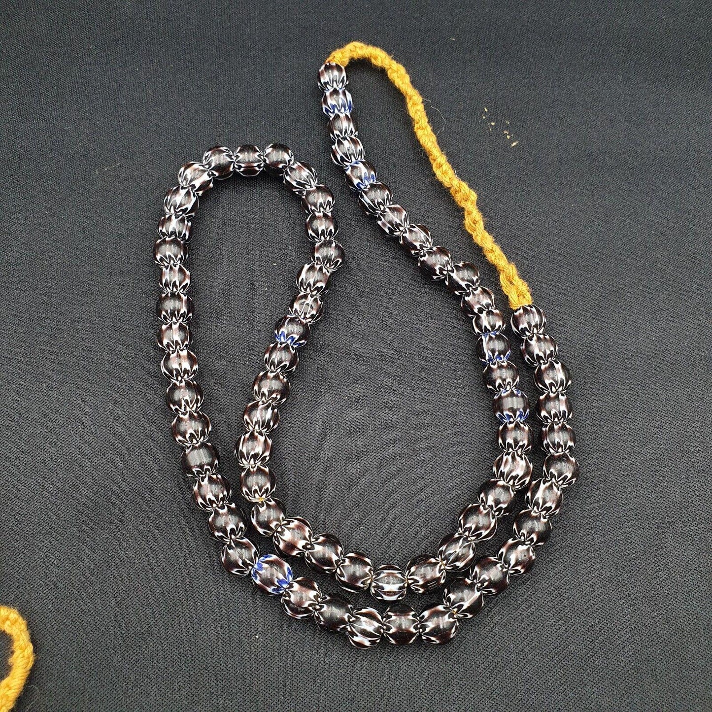 Vintage black brown chevron african glass beads necklace 8-8.5mmGift