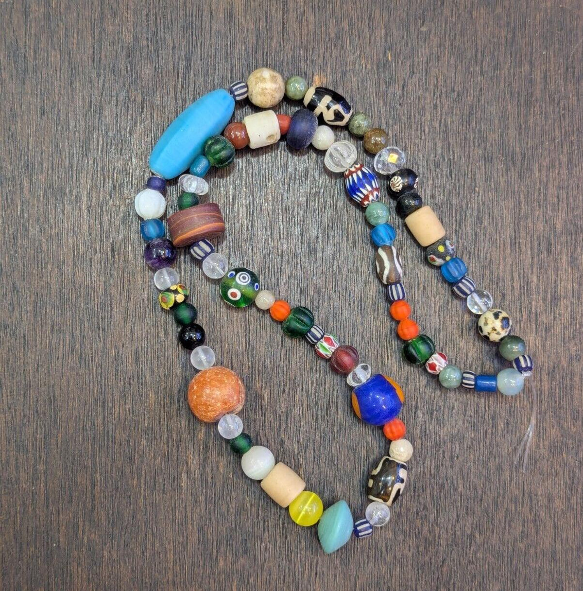 Vintage glass stones crystal mix beads necklace jn-2.