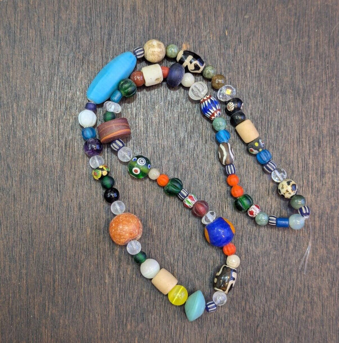 Vintage glass stones crystal mix beads necklace jn-2Gift