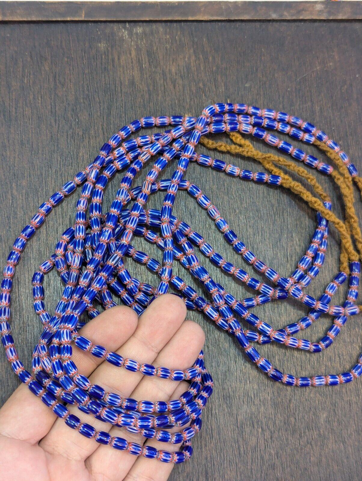 Hi quality vintage old blue chevron beads 5x7mm glass beads necklaceGift