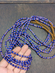 Hi quality vintage old blue chevron beads 5x7mm glass beads necklace.