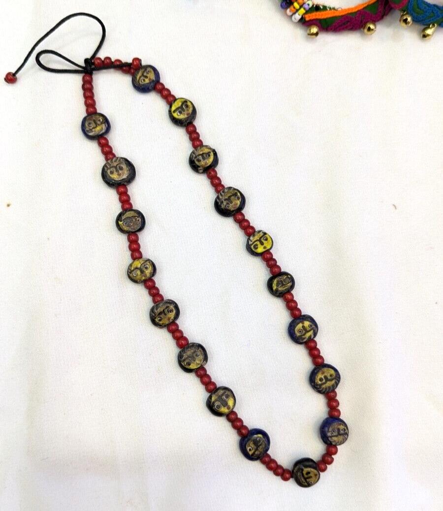 Antiaque vintage venetian whiteheart  face glass beads beaded necklace fw2Gift