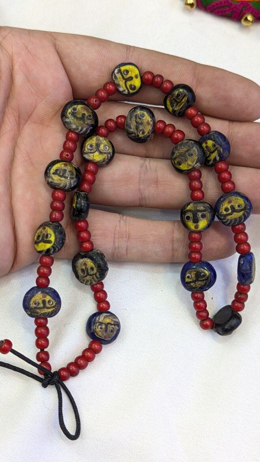 Antiaque vintage venetian whiteheart  face glass beads beaded necklace fw2Gift