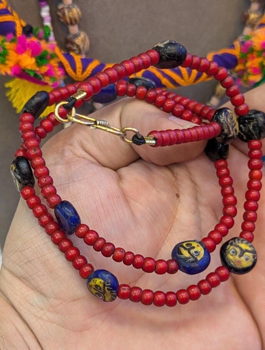 Antiaque vintage venetian whiteheart  face glass beads beaded necklaceGift