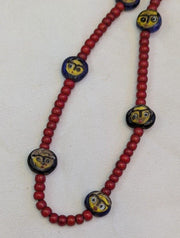 Antiaque vintage venetian whiteheart  face glass beads beaded necklace.