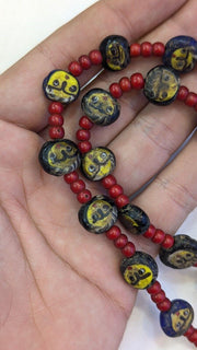 Antiaque vintage venetian whiteheart  face glass beads beaded necklace fw2.