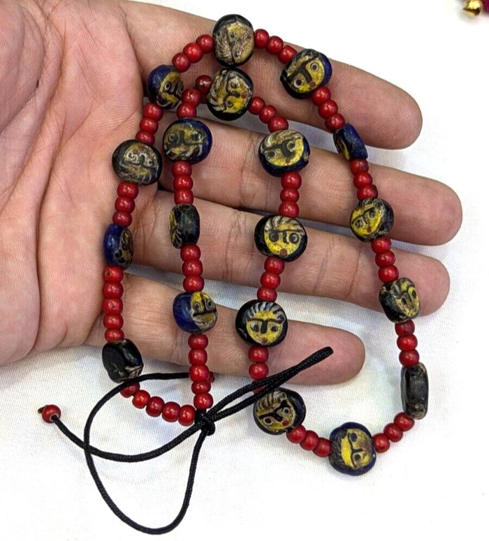 Antiaque vintage venetian whiteheart  face glass beads beaded necklace fw3Gift