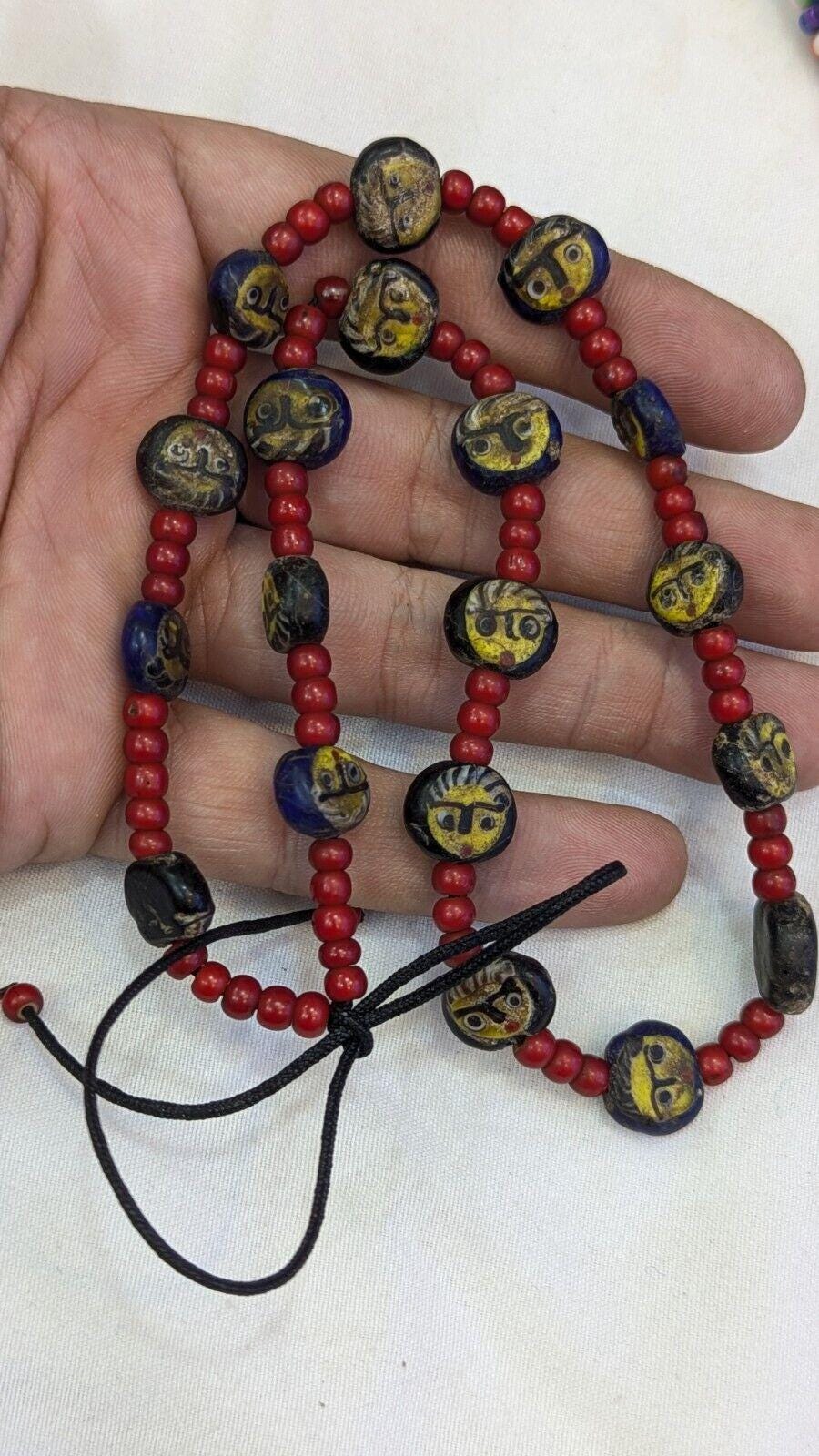 Antiaque vintage venetian whiteheart  face glass beads beaded necklace fw3Gift