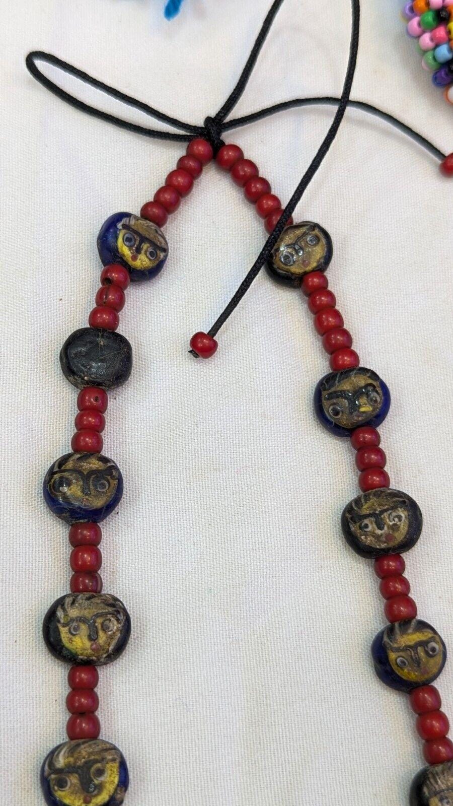 Antiaque vintage venetian whiteheart  face glass beads beaded necklace fw3Gift
