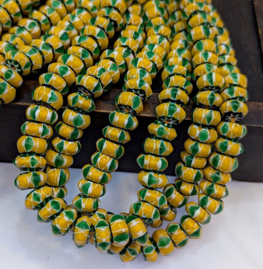 Vintage chevron beads venetian african style glass 10mm beads long strand.