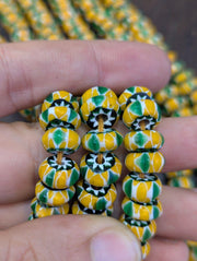 Vintage chevron beads venetian african style glass 10mm beads long strand.