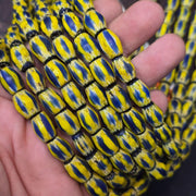 Vintage yellow tube chevron venetian inspired beads strand necklace nc-524