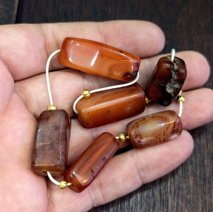 Antique lot 6 old himalayan indo tibetan carnelian agate beads lot agt-jn-4