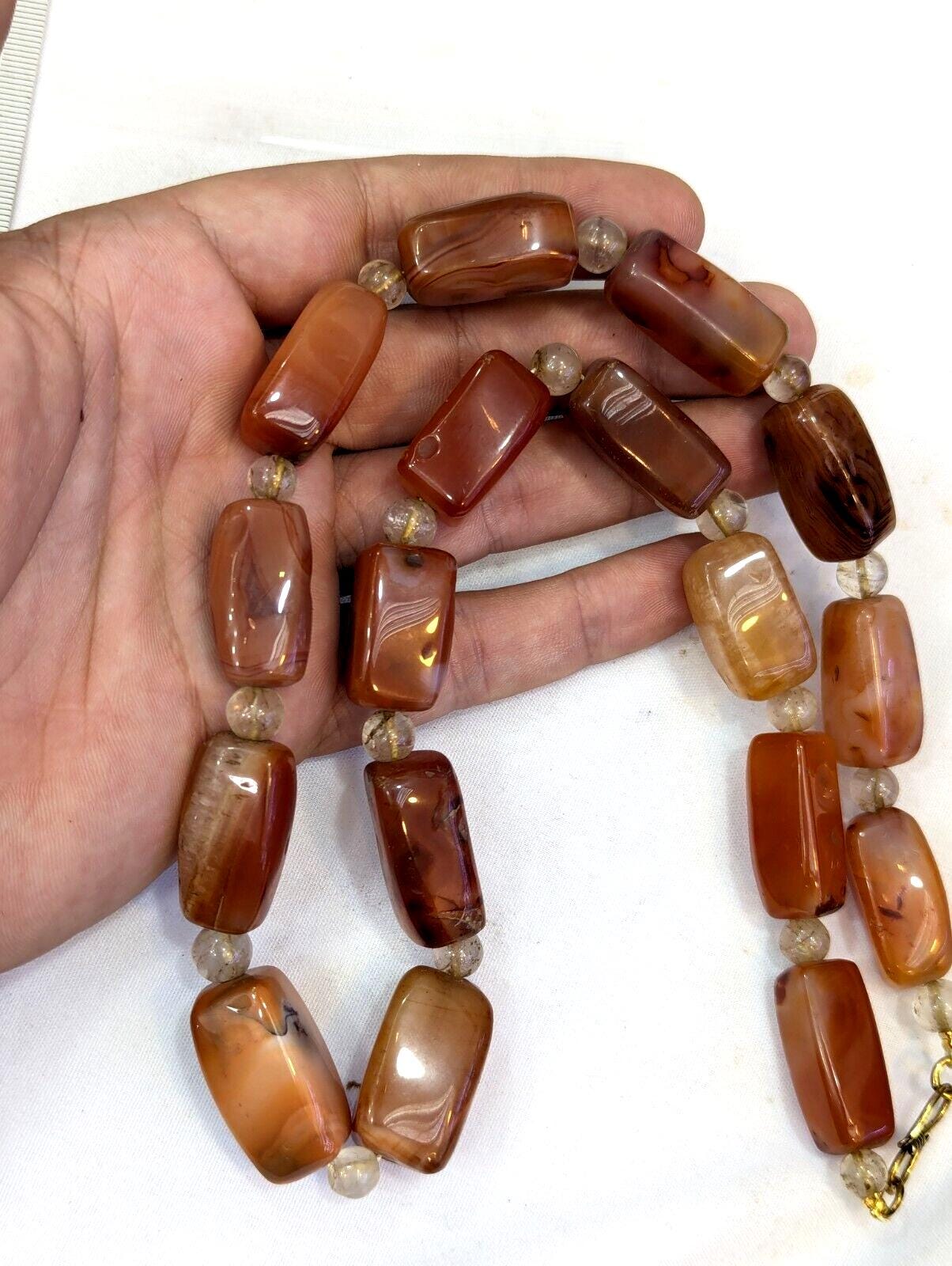 Antique african carnelian agate and himalayan quartz beads necklace agt-2
