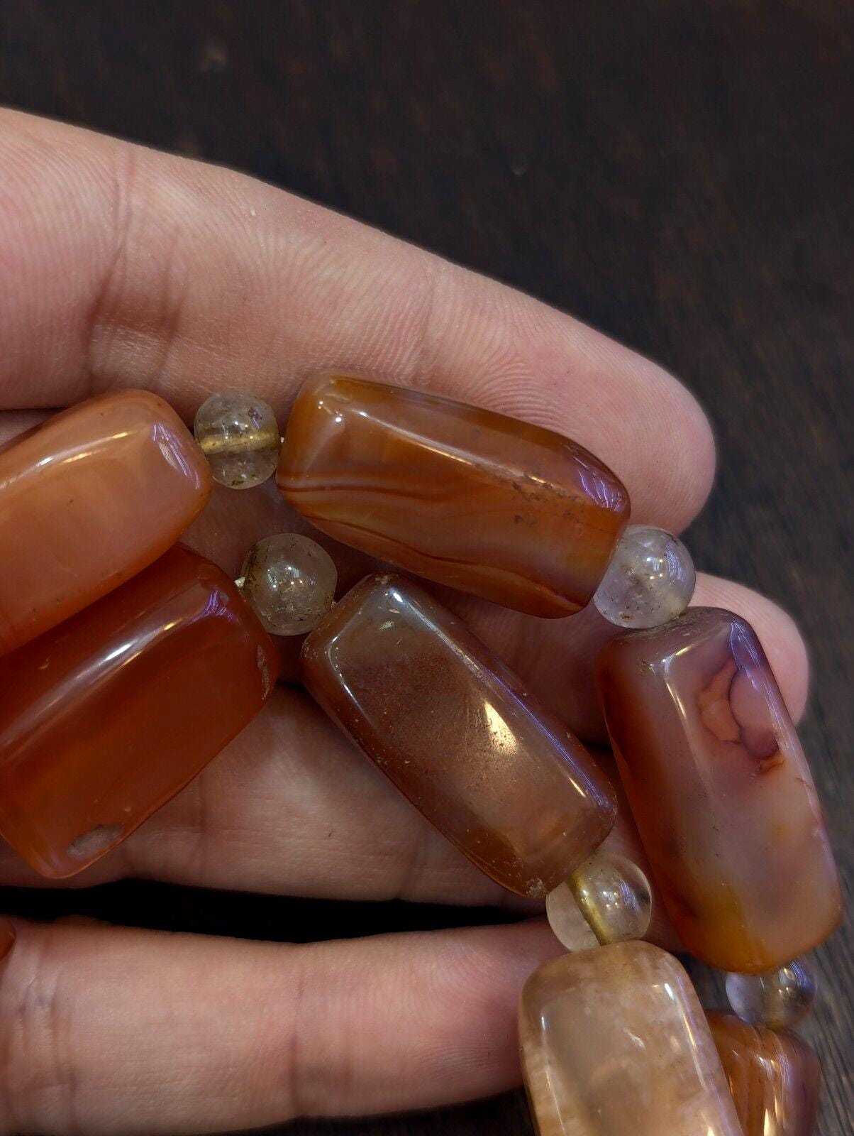 Antique african carnelian agate and himalayan quartz beads necklace agt-2