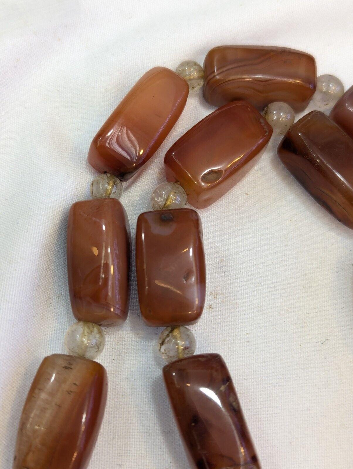Antique african carnelian agate and himalayan quartz beads necklace agt-2