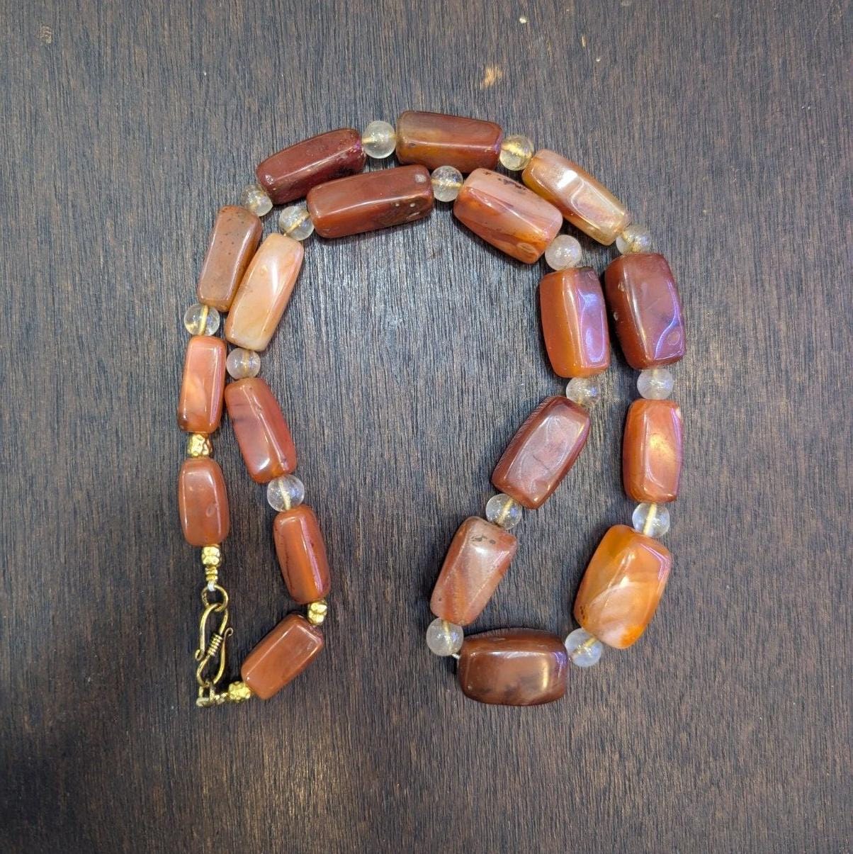 Antique african carnelian agate and himalayan quartz beads necklace