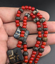 Asian burmese old pumtek with venetian whiteheart beads necklace