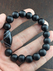 Vintage agate and black onyx beads bracelet #jn-br2