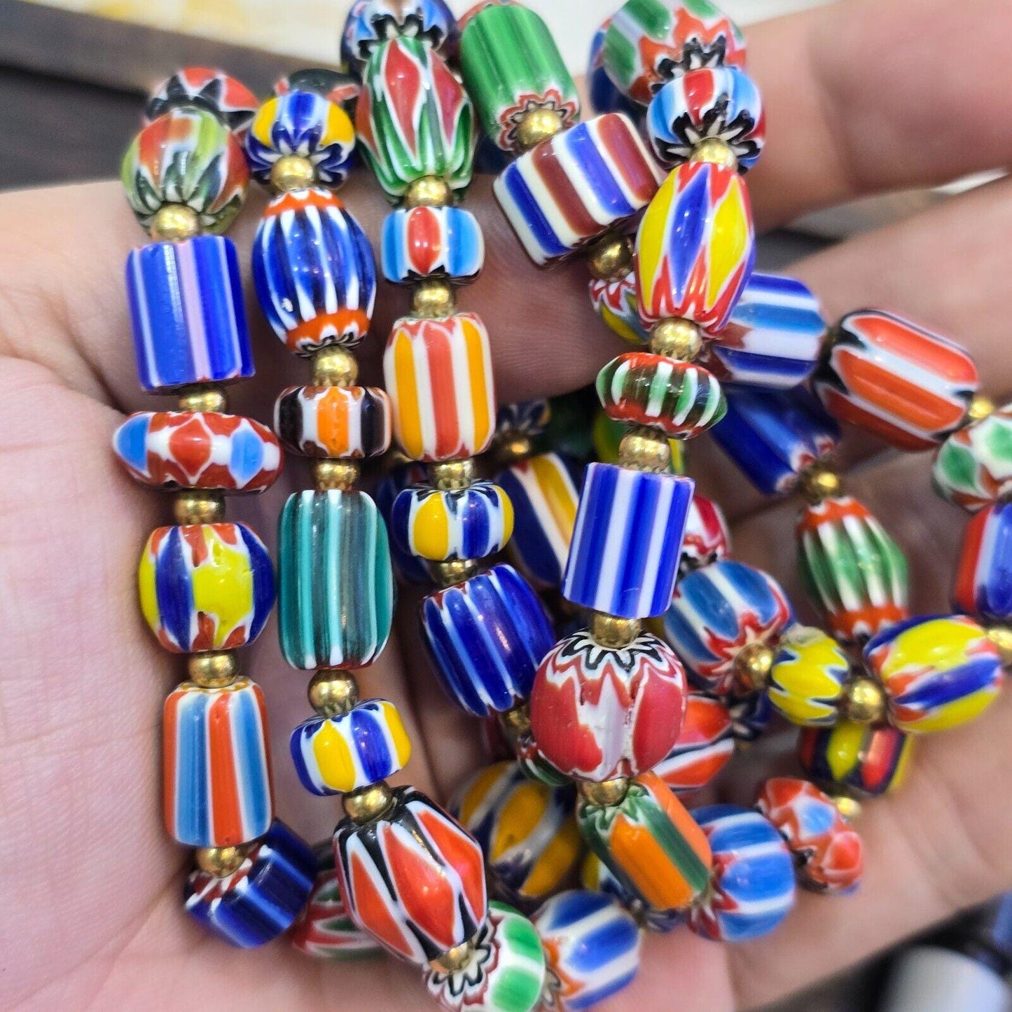 Lot 5 pcs chevron multilayer glass beads with bronze spacer beads braceletGift